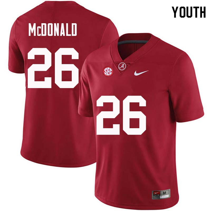 Youth Alabama Crimson Tide Kyriq McDonald #26 Crimson College Stitched Football Jersey 23YT078WZ